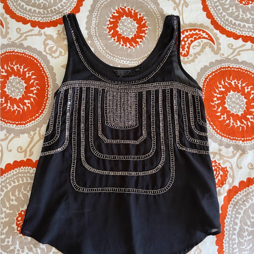 Guess Black Embroidered Tank Top